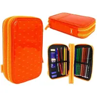 Milan Look Orange Federmäppchen 2-stöckig mit Inhalt
