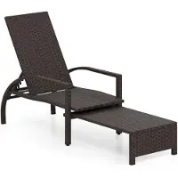Costway Sonnenliege Polyrattan, Gartenliege mit ausziehbarer Fußstütze & 6-Fach verstellbarer Rückenlehne, Liegestuhl Terrassenliege bis 180kg