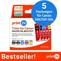 Print24 Tintenpatronen für Canon 580/581 XXL, Multipack (BK/BK/C/M/Y), 5 Stück