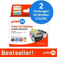 Print24 Tintenpatronen für Brother LC422XL, Multipack (BK/C/M/Y), 2 Stück