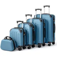 Alightup 5tlg. ABS Hartschalen Kofferset 12/16/20/24/28 Zoll, Trolley mit 4 Rollen und Tragegriff, Eckschutz, Teleskopgriff, Marineblau