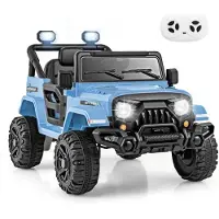 Costway 12V Elektroauto Kinder, Elektro Kinderauto mit 2,4G Fernsteuerung, LED-Leuchten, Musik und Hupe, Elektro Auto für Kinder 3+, Blau