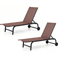 KOMFOTTEU 2er Set Gartenliege mit Rollen, Liegestuhl aus Stoff, verstellbare Rückenlehne mit 6 Positionen, mobiler Outdoor-Liegestuhl, Belastung 150 kg, für Balkon, Terrasse, Picine