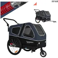 OEM Dreizackanhänger und Buggy für mittelgroße und große Hunde bis 45 kg - 2-in-1 Fahrradwagen mit Federung