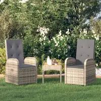 Markenlos 2 Garten-Liegestühle aus grauem Poly-Rattan mit Auflagen, verstellbarer Rückenlehne und Armlehnen, wetterfest für Balkon und Terrasse