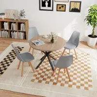 Sonstiges Essgruppe Esstisch mit 4 Stühlen Runder Holztisch 100cm Hellbraun/Grau