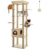 StarTech.com Kletterbaum für Katzen - Hoher Kratzbaum aus Holz - 180 cm - 2 Acryl-Hängematten - Mehrstöckig - Indoor