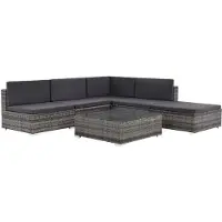 Syfax 6-tlg. Garten-Lounge-Set mit Kissen Poly Rattan Grau