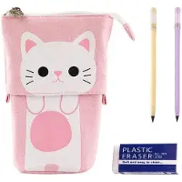 OEM Kinderliches Etui mit Rits, Etui für Mädchen mit 2 Permanenten Stiften und 1 Gummistift, rosa Etui, Katzenmuster