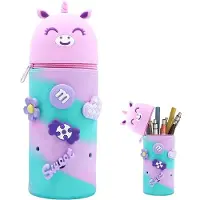 OEM Kawaii Mädchen Etui mit Reißverschluss, weiches Silikon, Mädchen Tafelblockhalter, Schulbuch Etui, Schüttel Etui - Einhorn