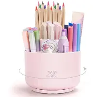 OEM Drehbare Stiftbehälter, Büro-Organizer mit 5 Fächern für Schule, Büro, Stifte und weitere Bürobedarf (rosa)