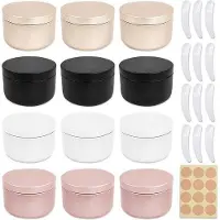 OEM Aluminium Cosmetikbehälter 12er Set 50 ml - runde Lidsätze - runde Schönlöffel - für Cremes, Puders, Kerzen.