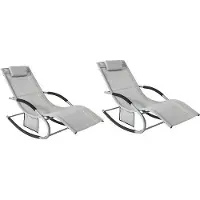 Markenlos Liegestuhl Set 2er - Atmungsaktive Liegefläche - Abnehmbares Kissen - Grau - 158x62x68 cm