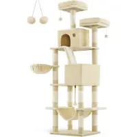 BellaFurn Beigefarbener Kratzbaum für Katzen – Kletterturm – Plüschsisal – 60 x 50 x 206 cm – stabil