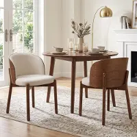 Flieks Esszimmerstühle 2er Set aus Massivholz mit Leinenstoff, Eschen-Massivholzfurnier, für Esszimmer, Wohnzimmer, Küchenstühle, Walnussholzfarbe