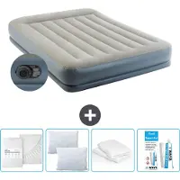 Intex Luftbett - 2 Personen - 152 x 203 x 30 cm - Grau - Inklusive Pumpe - Spannbettuch - Küssen - Reperaturset en Kissenschutz