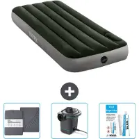 Intex Luftbett - 1 Person - 76 x 191 x 25 cm - Grün - Spannbettuch - Pumpe en Reperaturset