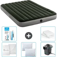 OEM Luftbett 2er - 152 x 203 x 25 cm - Grün - Baumwoll - Kissen - Pumpe - Reparaturset und Kissenbeschützer