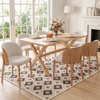 Flieks Esszimmerstühle 6er Set aus Massivholz mit Leinenstoff, Eschen-Massivholzfurnier, für Esszimmer, Wohnzimmer, Küchenstühle, Naturholzfarbe