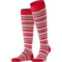 Falke Microblock Herren Kniestrümpfe, 43-44, Rot, Streifen, Baumwolle