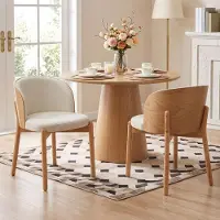 Flieks Esszimmerstühle 2er Set aus Massivholz mit Leinenstoff, Eschen-Massivholzfurnier, für Esszimmer, Wohnzimmer, Küchenstühle, Naturholzfarbe