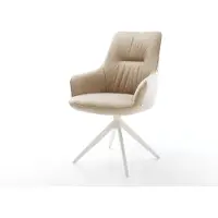 DELIFE Drehstuhl Zelia-Flex mit Armlehnen Mikrofaser Beige Vintage Kreuzgestell breit Weiß 360° drehbar Wippfunktion Taschenfederkern