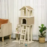 BellaFurn Katzenkratzbaum mit Katzenhaus | Farbe: Khaki+Beige+Kaffee | Abmessungen: 40x69x131 cm