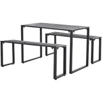 BellaFurn 3-teiliges Picknicktisch-Set mit 2 Bänken | Farbe: Schwarz | Abmessungen: 110x55x70 cm