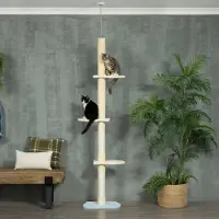 BellaFurn Kratzbaum für Katzen – Deckenhoher Kratzbaum | Farbe: Beige | Abmessungen: 34x47x220-260 cm