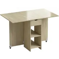 BellaFurn Klappbarer Esstisch für 2-4 Personen mit Schublade | Farbe: Naturholz | Abmessungen: 114,5x70x75 cm