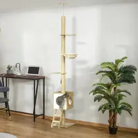 BellaFurn Katzenkratzbaum mit Katzenhaus | Farbe: Hellbraun + Beige | Abmessungen: 40x40x240-260 cm