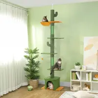 BellaFurn Kratzbaum für die Decke mit Kratzbaum und Hängematte | Farbe: Grün | Abmessungen: 34x55x230-275 cm
