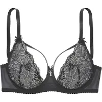 LASCANA Bügel-BH , Damen, Gr. 70, Cup C, schwarz (schwarz, silber), Spitze, Obermaterial: 88% Polyamid, 7% Elasthan, 5% Viskose, BHs Bügel-BH, aus Spitze mit dekorativen Bändern am Cup, sexy Dessous