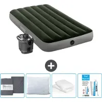 Intex Luftbett - 1 Person - 99 x 191 x 25 cm - Grün - Inklusive Pumpe - Spannbettuch - Küssen - Reperaturset en Kissenschutz