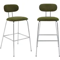 Sweeek - 2er-Set Barhocker nussbaumfarbenes Holzdekor, wasserabweisender Stoff und verchromte Metallbeine - Khaki