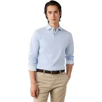 Hackett London für Herren. HM5500041 Polo Piqué Langarm klassische Passform blau (L), Lässig, Baumwolle