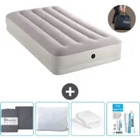 Intex Luftbett - 1 Person - 99 x 191 x 30 cm - Grau - Inklusive Pumpe - Spannbettuch - Küssen - Reperaturset en Kissenschutz