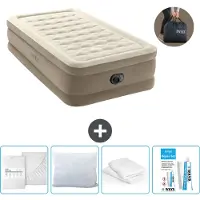 Intex Luftbett - 1 Person - 99 x 191 x 46 cm - Beige - Inklusive Pumpe - Spannbettuch - Küssen - Reperaturset en Kissenschutz
