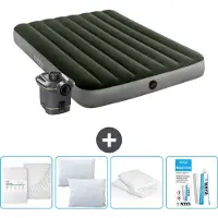 Intex Airbed - Doppelbett - 137 x 191 x 25 cm - Grün - Inklusive Pumpe - Spannbettuch - Küssen - Reperaturset en Kissenschutz