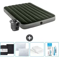Intex Airbed - Doppelbett - 137 x 191 x 25 cm - Grün - Inklusive Pumpe - Spannbettuch - Küssen - Reperaturset en Kissenschutz