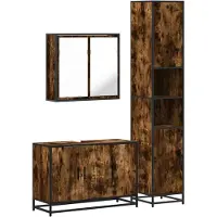 vidaXL 3-tlg. Badmöbel-Set Räuchereiche Holzwerkstoff