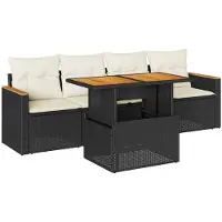 vidaXL 5tlg. Garten-Sofagarnitur mit Kissen Schwarz Poly Rattan Akazie