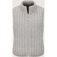 MADELEINE Kurzweste "Weste Strickweste mit Zopfmuster", Damen, Gr. 48, grau (steingrau, melange), Modern, hoch geschlossener Ausschnitt, Westen Kurzweste, Wendeweste