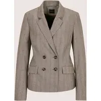 MADELEINE Jackenblazer "Blazer Zweireiher-Blazer mit feinen Streifen", Damen, Gr. 42, grau (dunkeltaupe, cappuccino, multicolor), Modern, regular fit, V-Ausschnitt, Blazer Jackenblazer