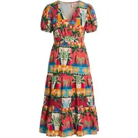 Apricot Midikleid "Midikleid", Damen, Gr. L (40), N-Gr, bunt (assorted), gewebt, Obermaterial: 86% Viskose CV. 14% Nylon NY., Puffärmel Elastisch, Kleider Midikleid, Bedruckt
