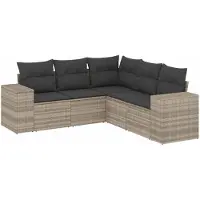 vidaXL 5-tlg. Garten-Sofagarnitur mit Kissen Hellgrau Poly Rattan