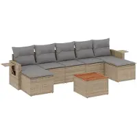 vidaXL 8-tlg. Garten-Sofagarnitur mit Kissen Beige Poly Rattan