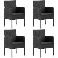 vidaXL Gartenstühle mit Kissen in Schwarz 4 Stk. Schwarz Polyrattan