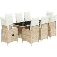 vidaXL 9-tlg. Garten-Bistro-Set mit Kissen Beige Poly Rattan