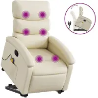 vidaXL Massagesessel mit Aufstehhilfe Creme Kunstleder